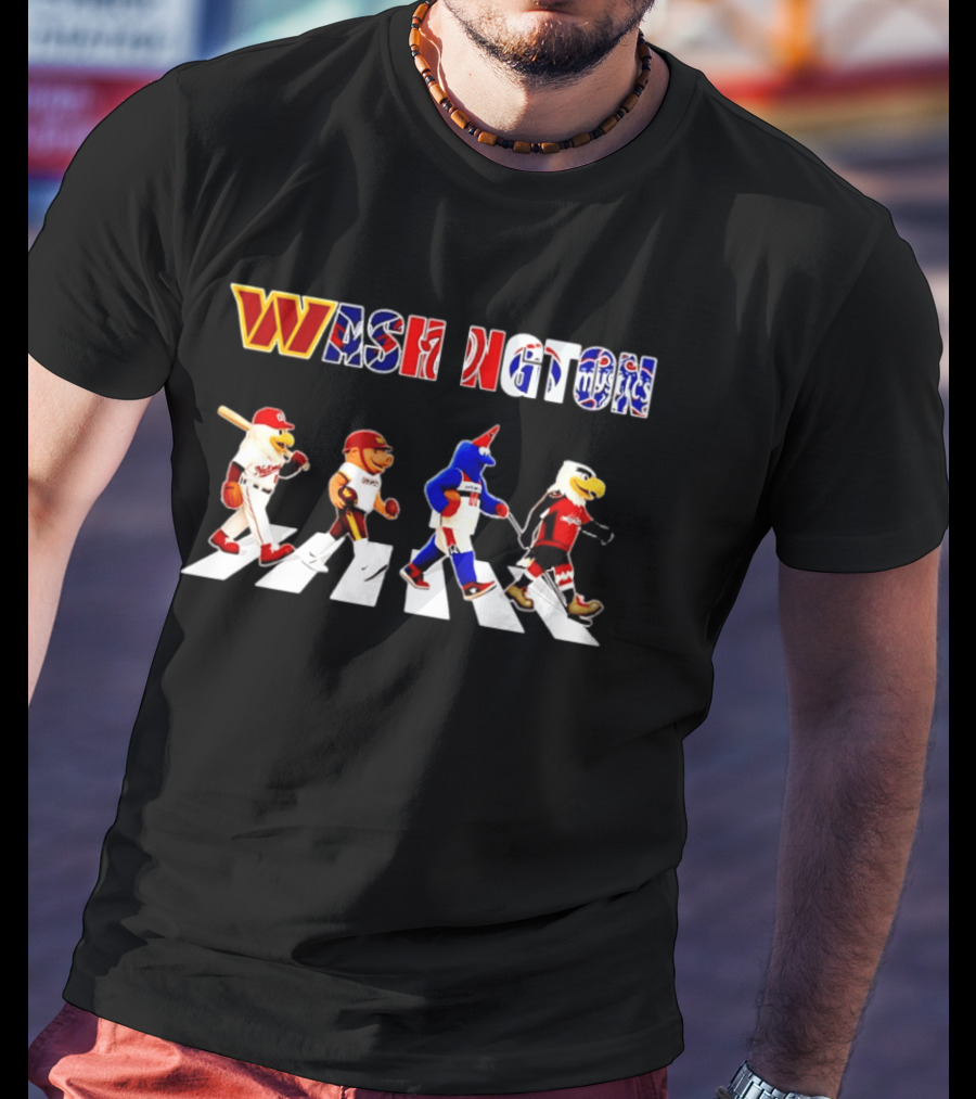 Washington Nationals Wizards Capitals Mystics Mascots Walking Across Abbey Road Mashup T-Shirt