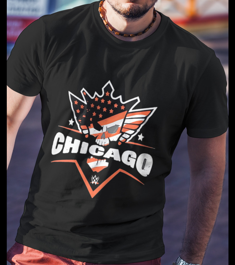 Chicago WWE American Flag Skull Stars Stripes T-Shirt
