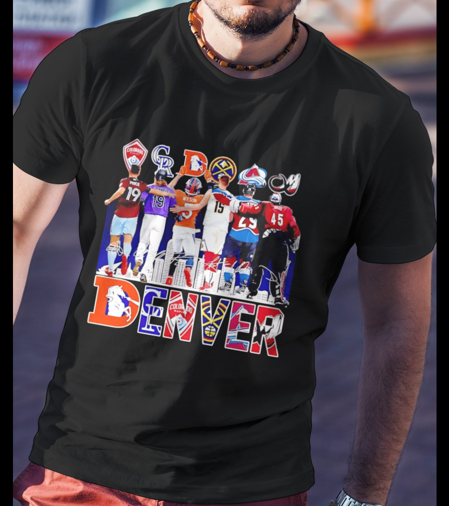 Denver Colorado Sports Collage With Price Wilson Skyline And Team Logos T-Shirt