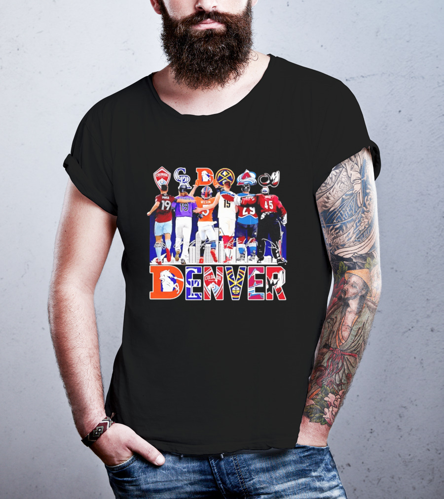 Denver Colorado Sports Collage With Price Wilson Skyline And Team Logos T-Shirt