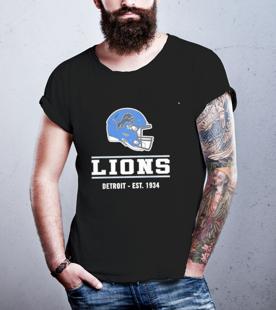 Detroit Lions Helmet Logo Est 1934 Football T-Shirt