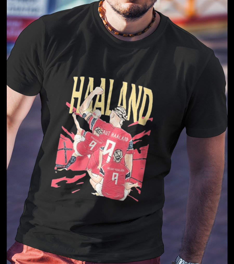 Haaland Cartoon Celebrating Norway Football Number 9 T-Shirt
