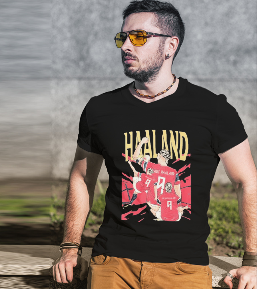 Haaland Cartoon Celebrating Norway Football Number 9 T-Shirt