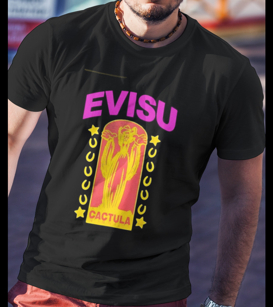 Evisu Cactula Cactus Star And Crescent Yellow Pink T-Shirt