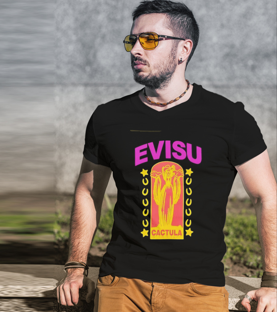 Evisu Cactula Cactus Star And Crescent Yellow Pink T-Shirt
