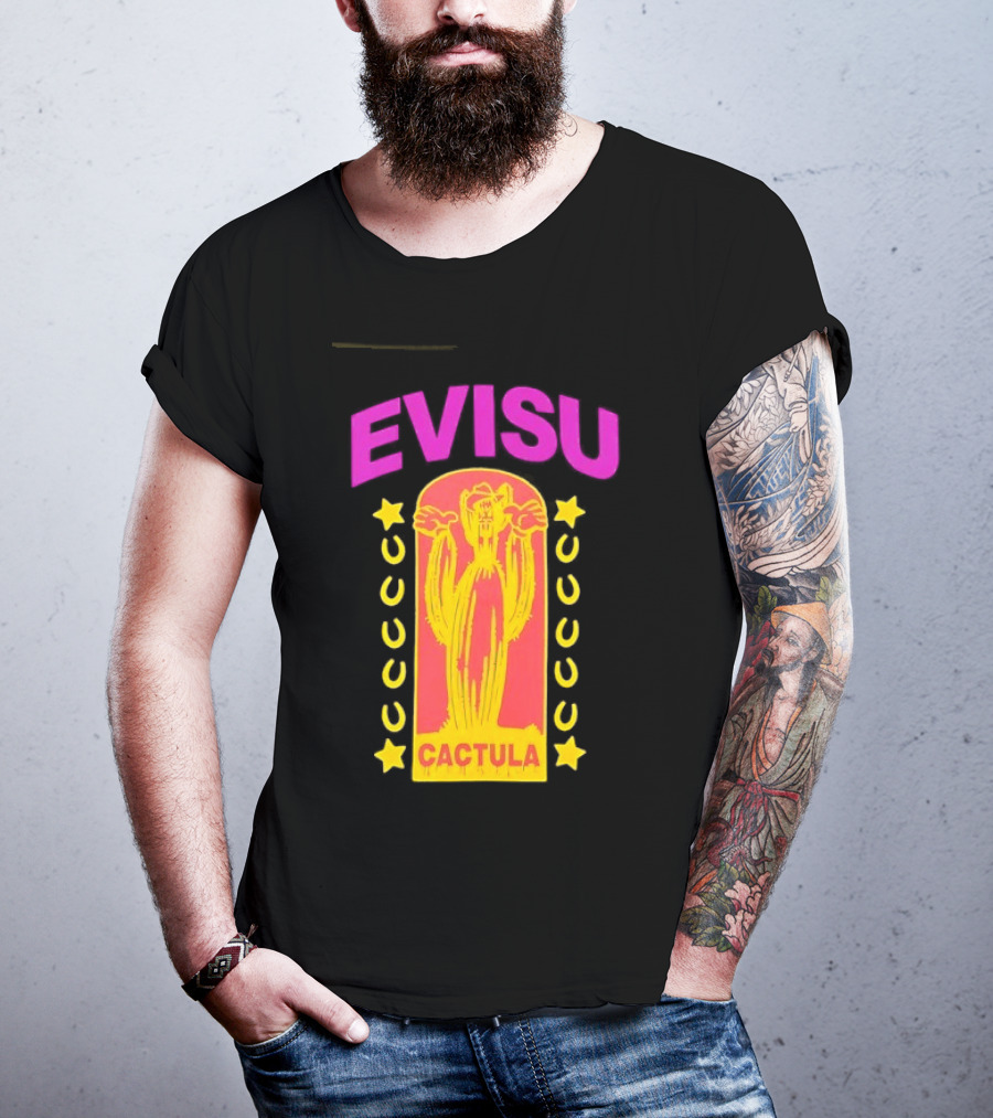 Evisu Cactula Cactus Star And Crescent Yellow Pink T-Shirt