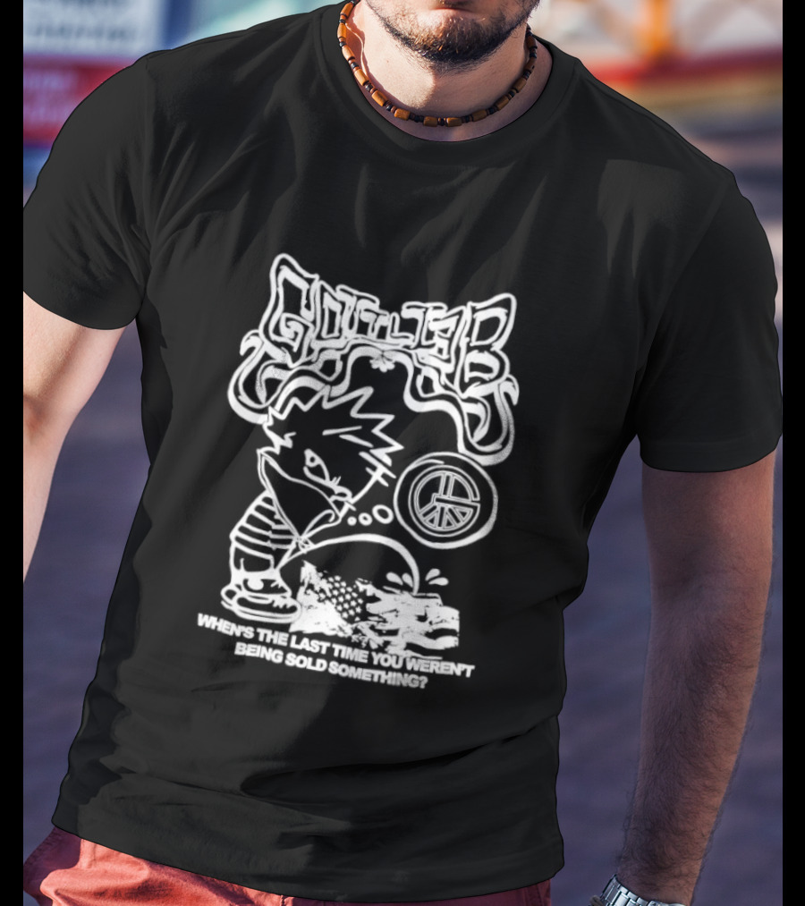 Gottlieb When Is The Last Time You Weren't Being Sold Something Spaceman And Tub Time Childlike Cartoon Sketch T-Shirt