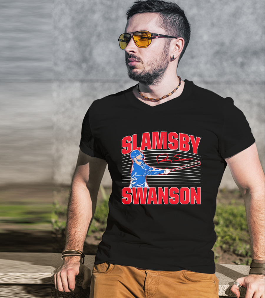 Dansby Swanson Chicago Cubs Slamsby Baseball Slugger 2 3 Swing T-Shirt