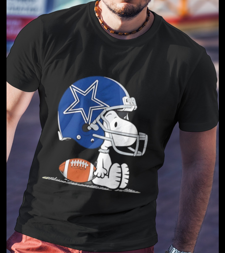 Snoopy Dallas Cowboys Football Helmet Collaboration Peanuts NFL Fan T-Shirt