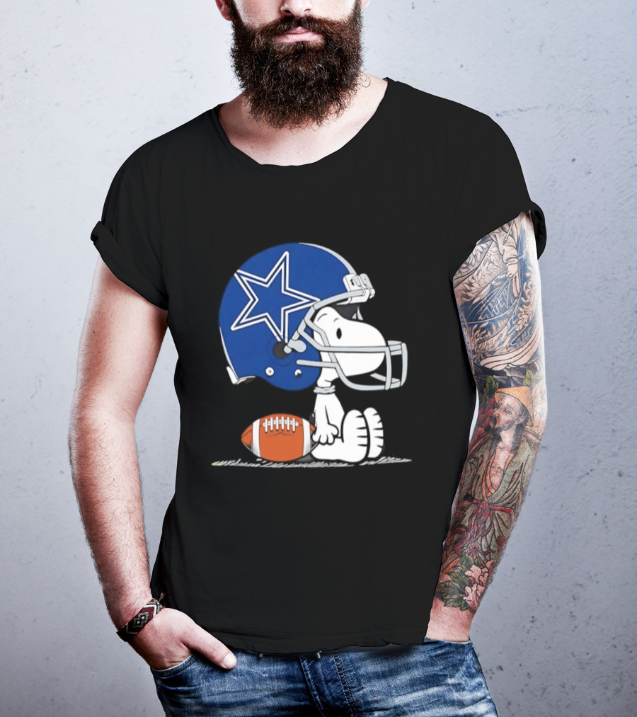 Snoopy Dallas Cowboys Football Helmet Collaboration Peanuts NFL Fan T-Shirt