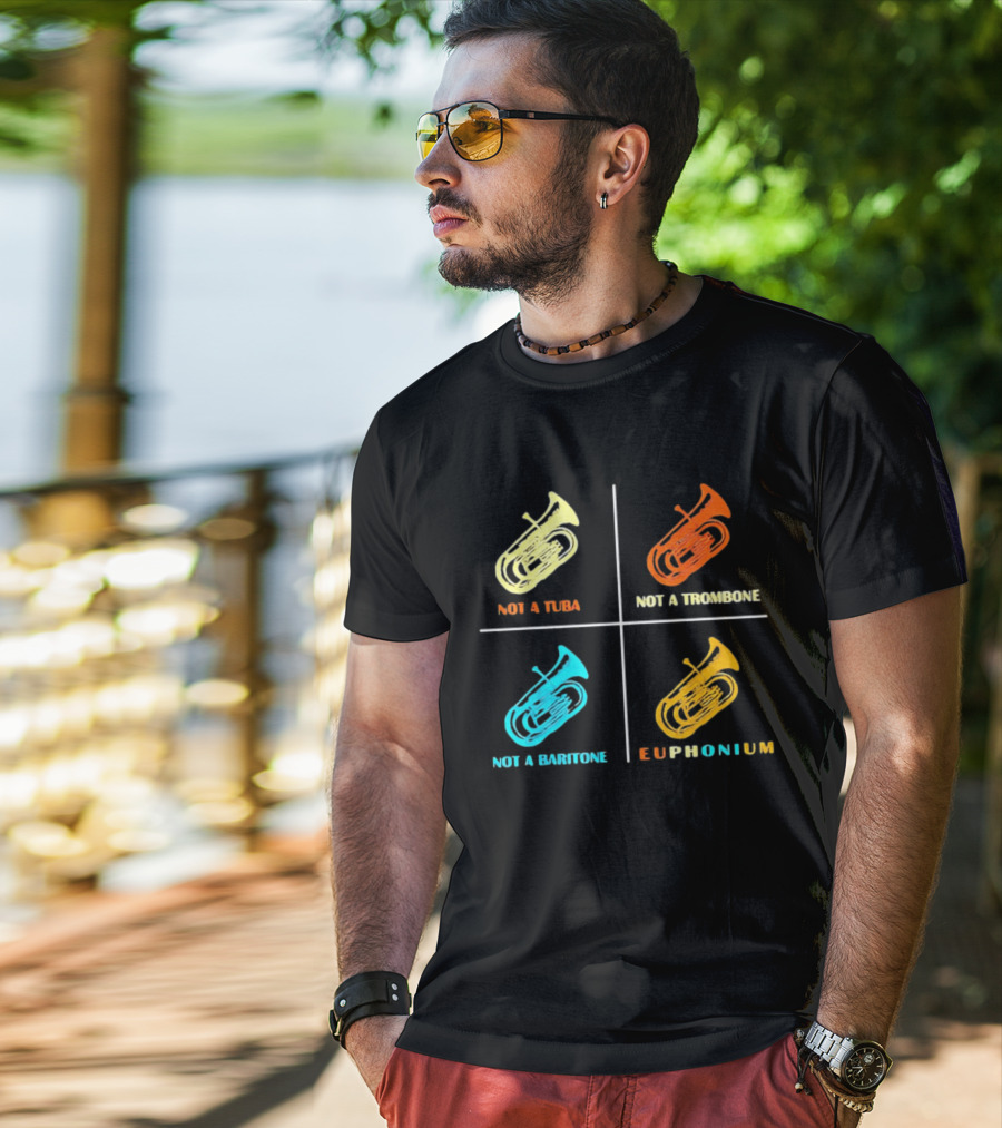Not A Tuba Not A Trombone Not A Baritone Euphonium Colorful Instrument Grid T-Shirt