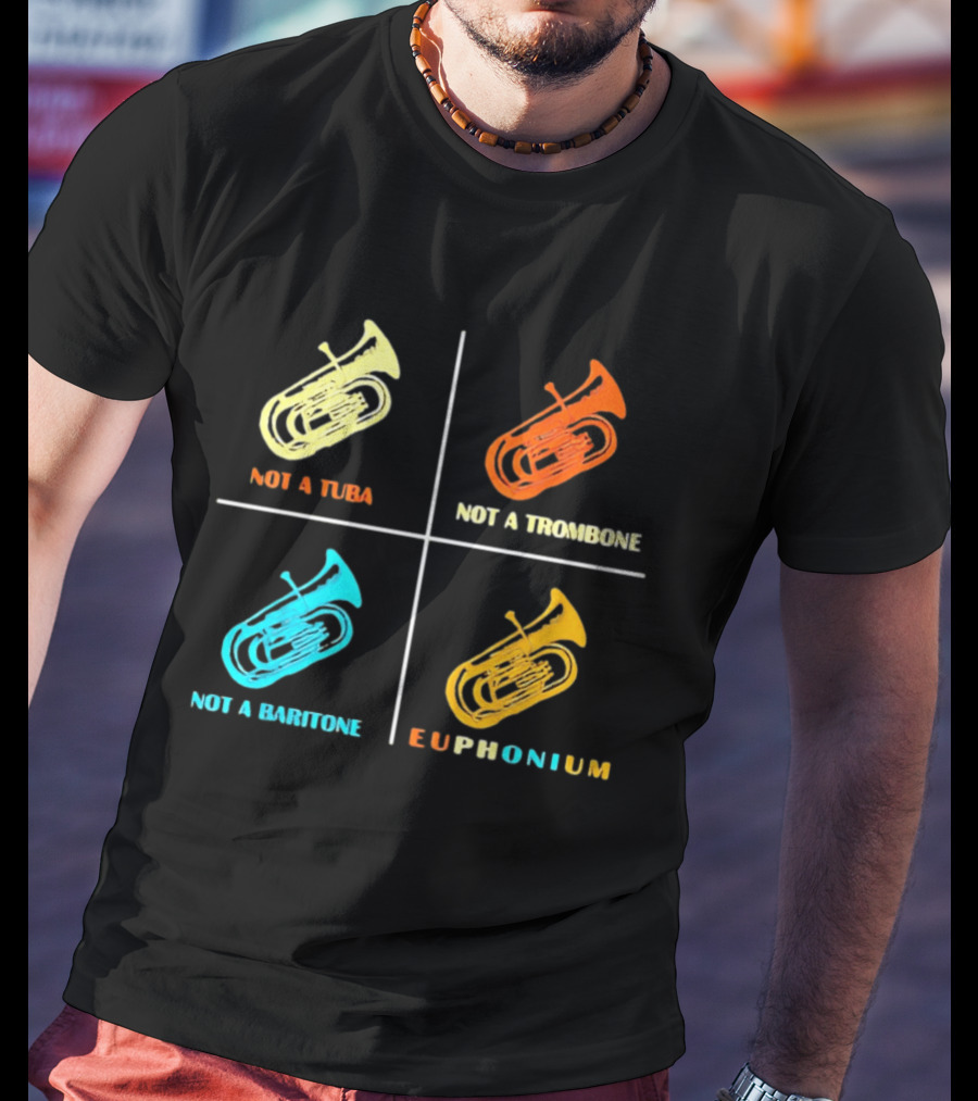 Not A Tuba Not A Trombone Not A Baritone Euphonium Colorful Instrument Grid T-Shirt
