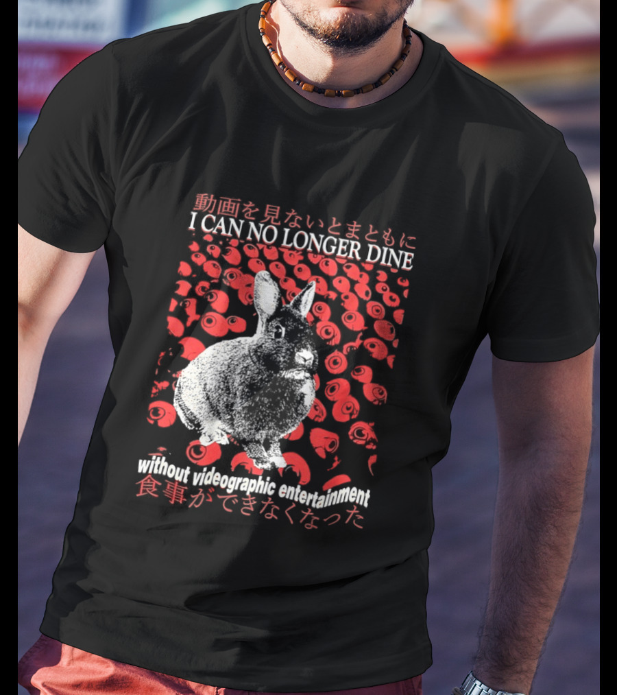 I Can No Longer Dine Without Videographic Entertainment Rabbit Surrounded By Red Roses T-Shirt