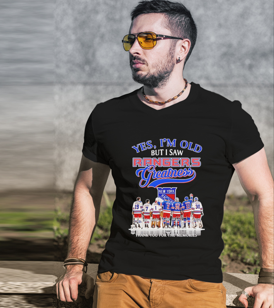 Rangers Greatness Yes I'm Old But I Saw New York Ratelle Gilbert Giacomin Leetch Richter Messier Lundqvist Thank You For The Memories T-Shirt