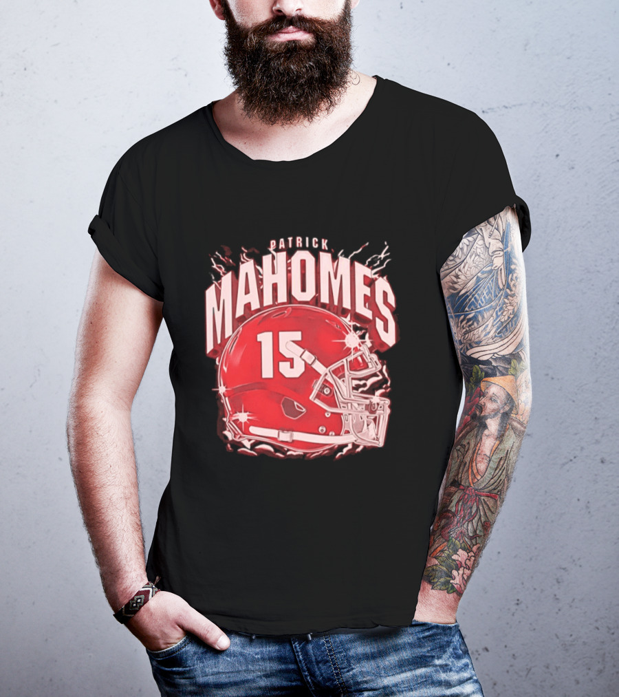 Patrick Mahomes 15 Helmet Kansas City Chiefs Explosion T-Shirt
