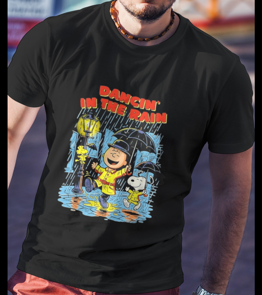 Peanuts Dancin' In The Rain Snoopy Charlie Brown Woodstock T-Shirt