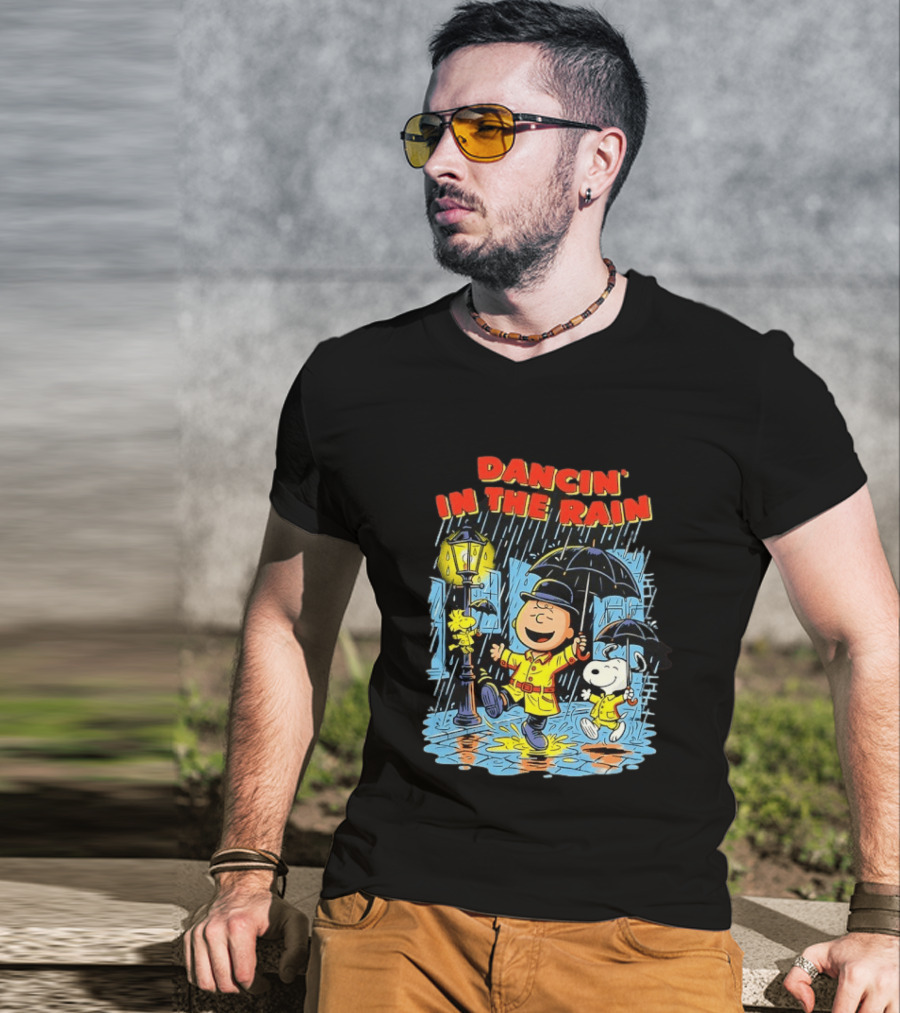 Peanuts Dancin' In The Rain Snoopy Charlie Brown Woodstock T-Shirt