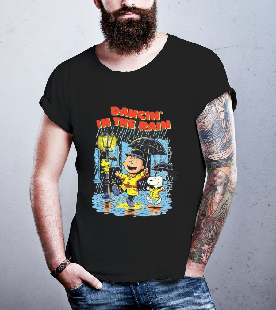 Peanuts Dancin' In The Rain Snoopy Charlie Brown Woodstock T-Shirt