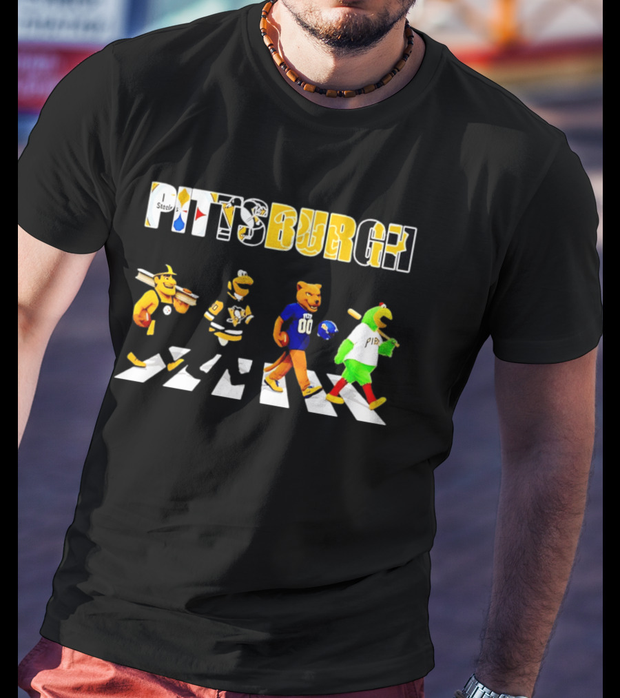 Pittsburgh Steelers Penguins Pitt Panthers Pirates Characters Abbey Road Walk T-Shirt
