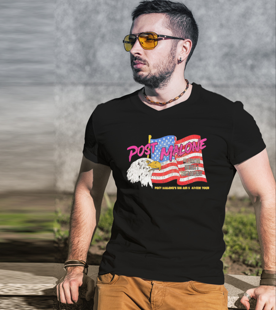 Post Malone Big Ass America Tour Celebrating 250th Birthday Eagle Flag T-Shirt