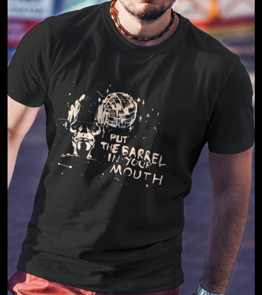 Put The Barrel In Your Mouth Distressed Baseball Skeleton T-Shirt