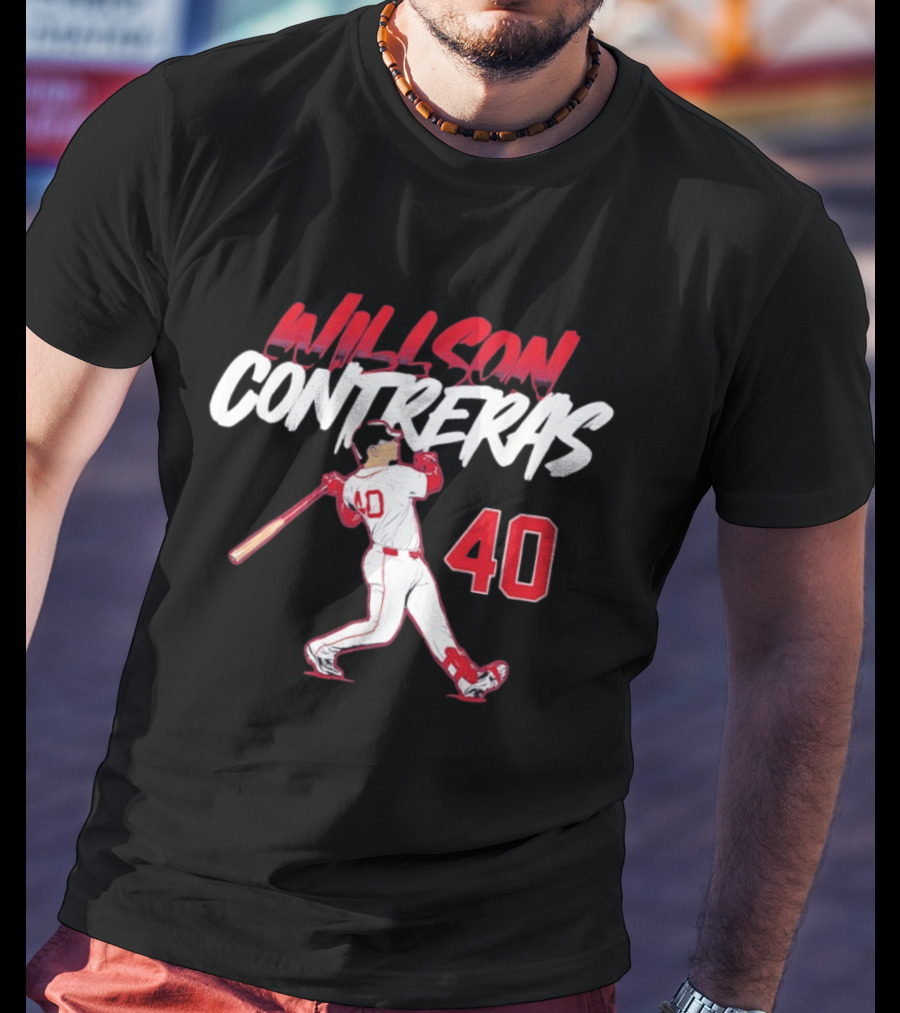 Willson Contreras 40 Boston Red Sox Slugger Swing Baseball Number T-Shirt