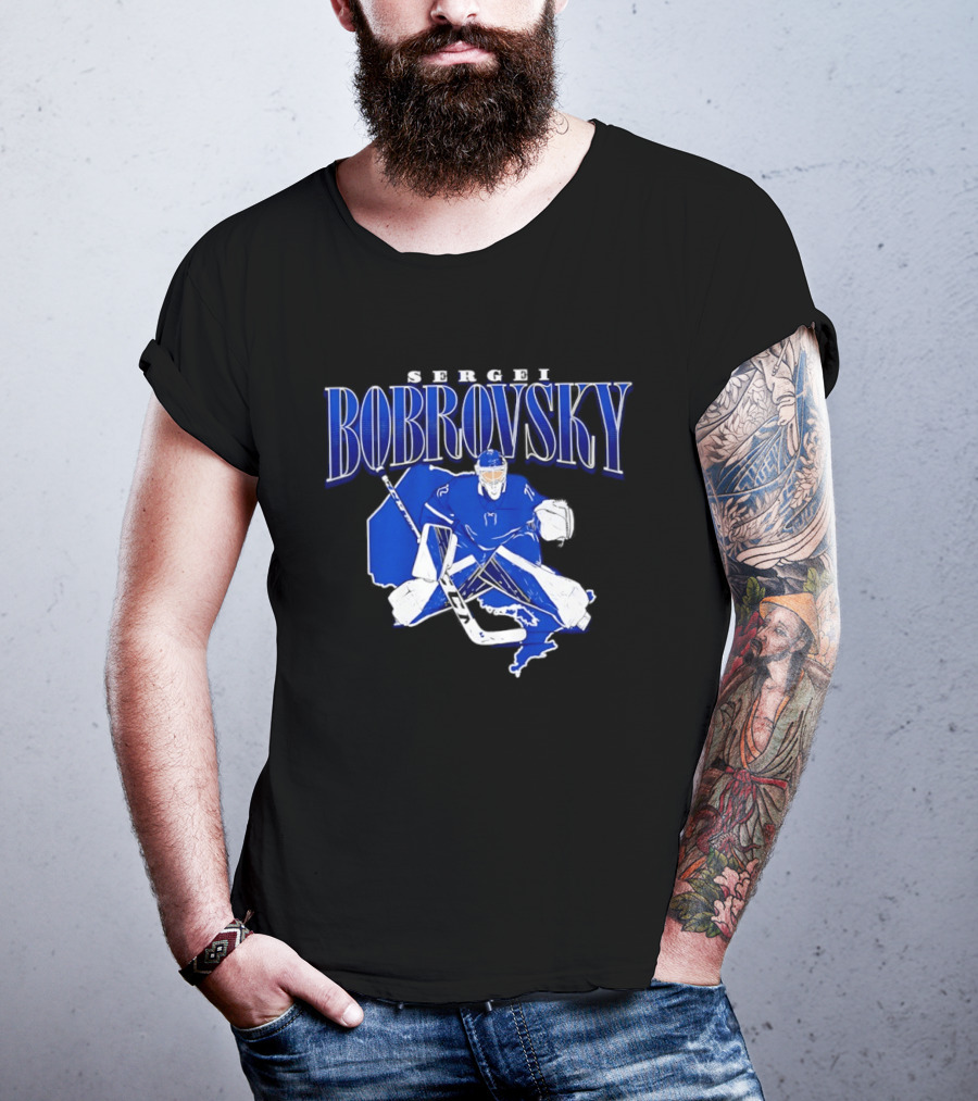 Sergei Bobrovsky Hockey Goalie Blue And White Skater T-Shirt