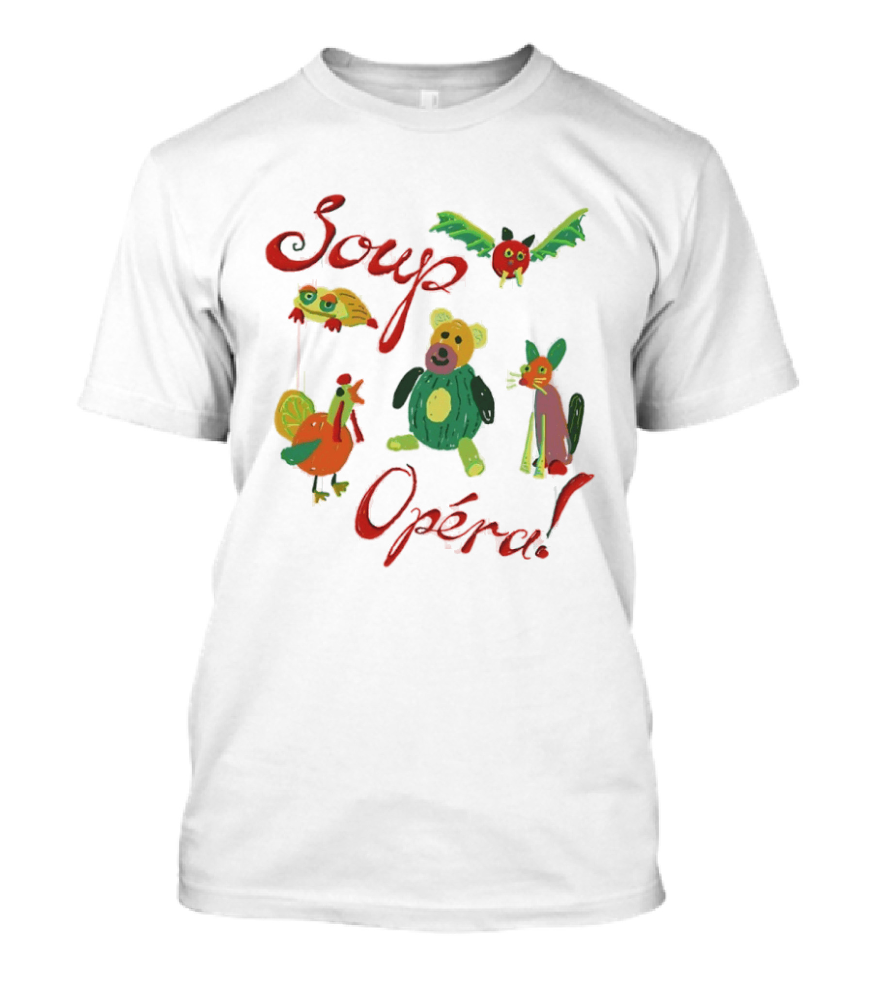 Soup Opéra Whimsical Animal Hand Drawn Playful Creatures T-Shirt