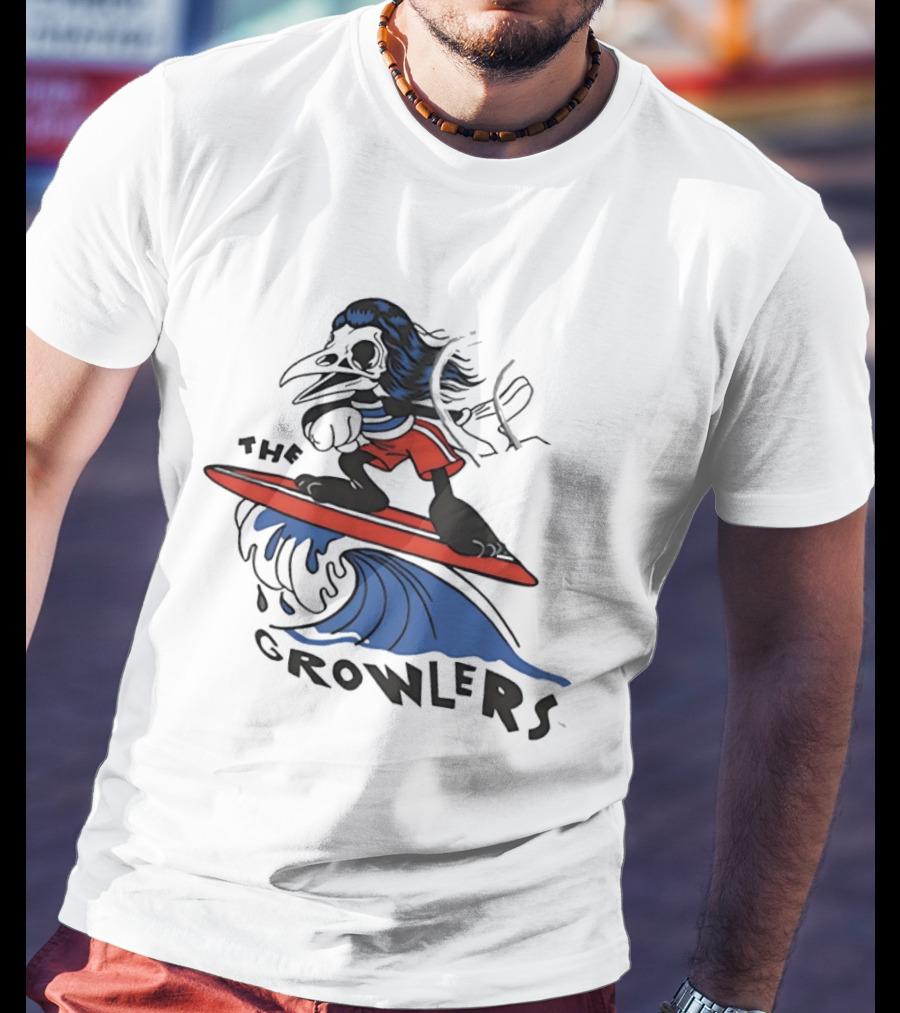 The Growlers Surfing Bird Skeleton On Wave With Red Surfboard T-Shirt