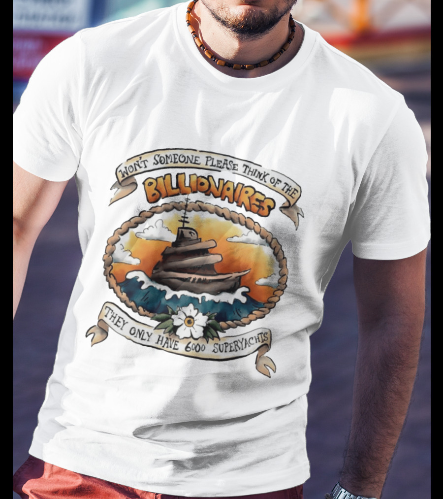 Won't Someone Please Think Of The Billionaires They Only Have 6000 Superyachts Vintage Superyacht Sunset Ocean Waves T-Shirt