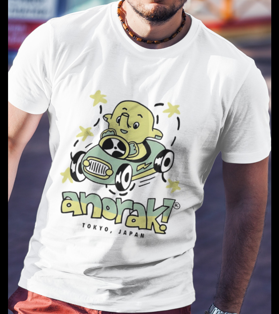 Anorak Tokyo Japan Elephant Cartoon In Car With Stars T-Shirt