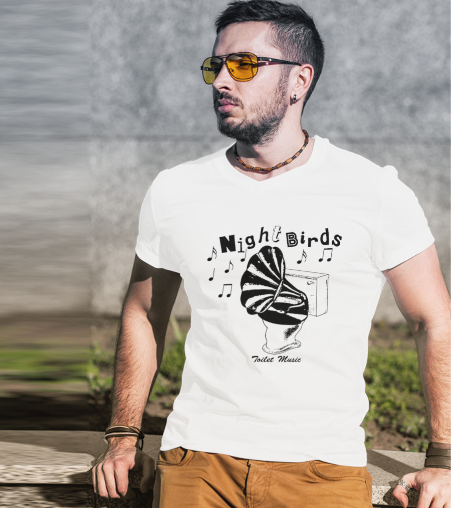 Night Birds Toilet Music Punk Rock Band Musical Notes T-Shirt
