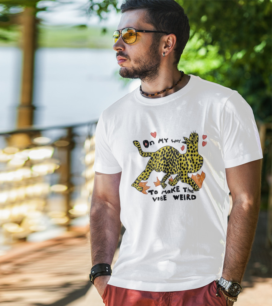 On My Way To Make The Vibe Weird Leopard Humor Illustration With Hearts And Flames T-Shirt