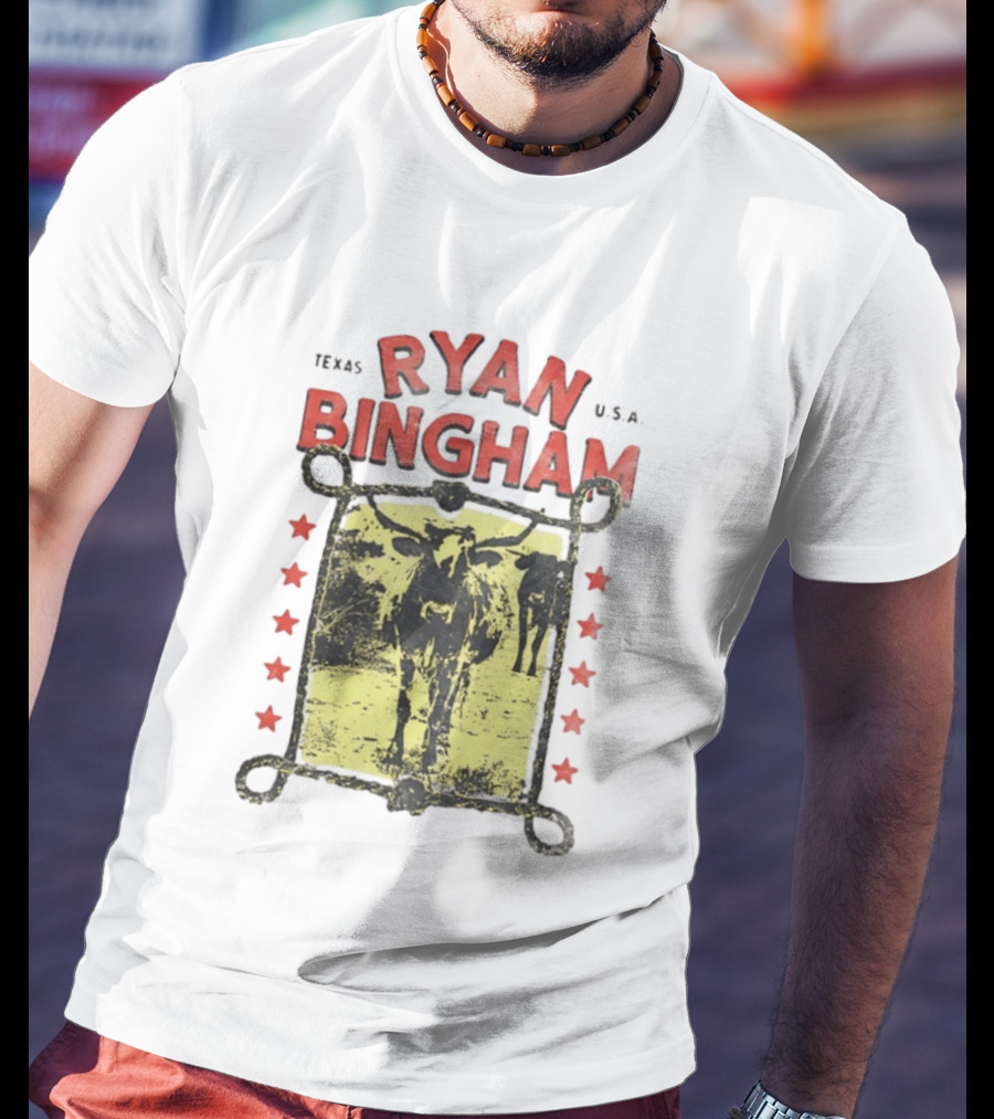 Texas Ryan Bingham Longhorn Cattle U.S.A Stars T-Shirt