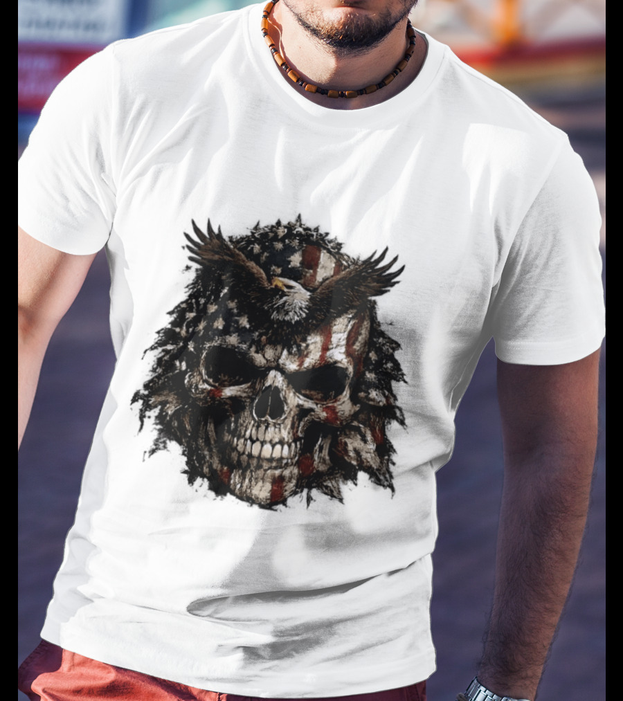 American Flag Eagle Skull USA Patriotic T-Shirt