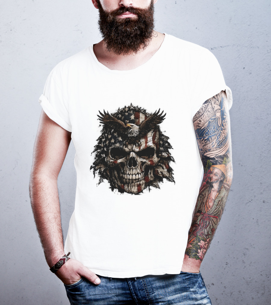 American Flag Eagle Skull USA Patriotic T-Shirt