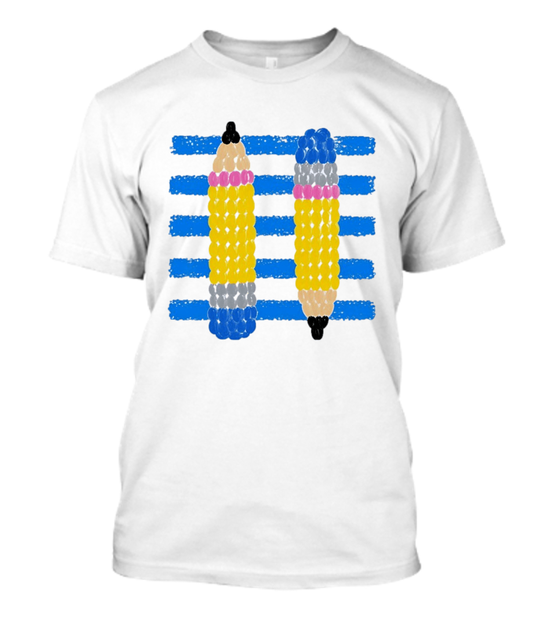 Beaded Pencils And Blue Stripes T-Shirt