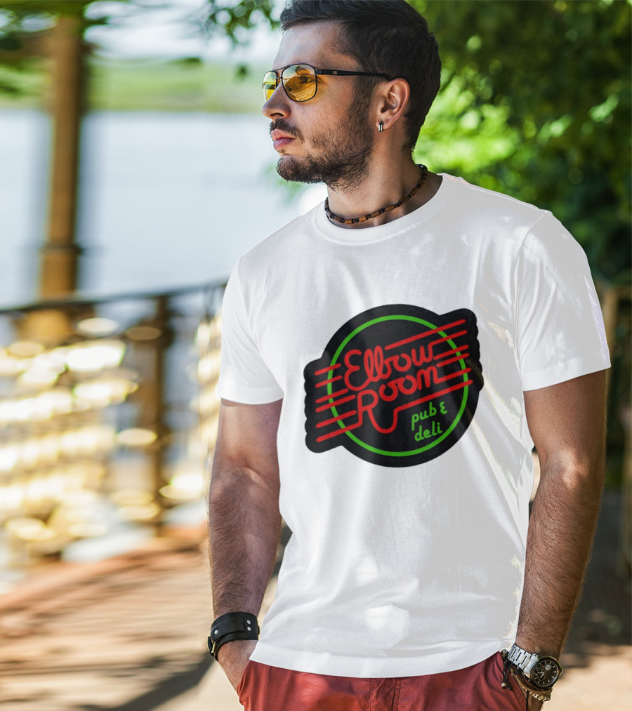 Elbow Room Pub And Deli Neon Sign Red And Green Circle T-Shirt