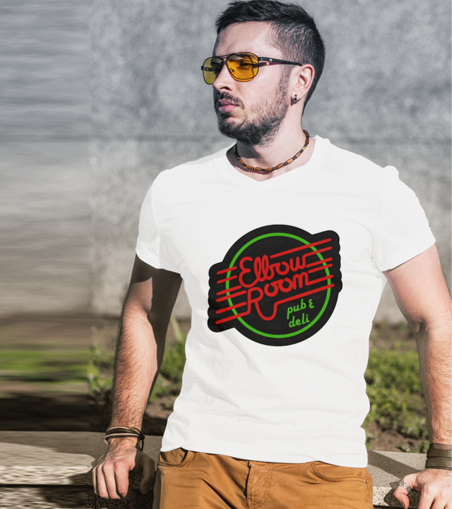 Elbow Room Pub And Deli Neon Sign Red And Green Circle T-Shirt