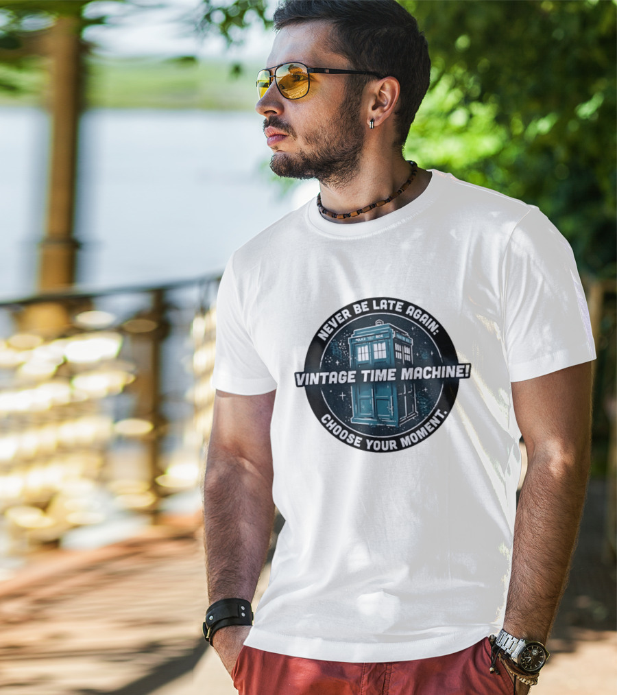 Never Be Late Again Vintage Time Machine Choose Your Moment T-Shirt