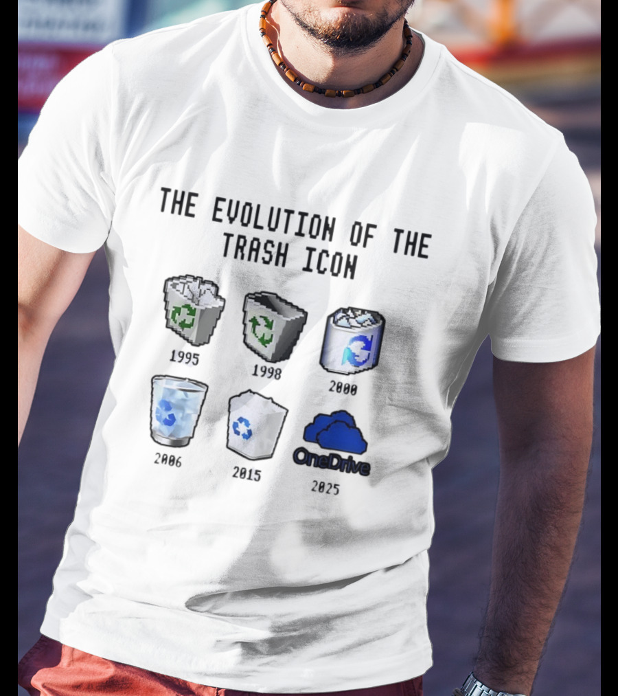 The Evolution Of The Trash Icon 1995 To 2025 Windows Recycle Bin And OneDrive Transformation T-Shirt