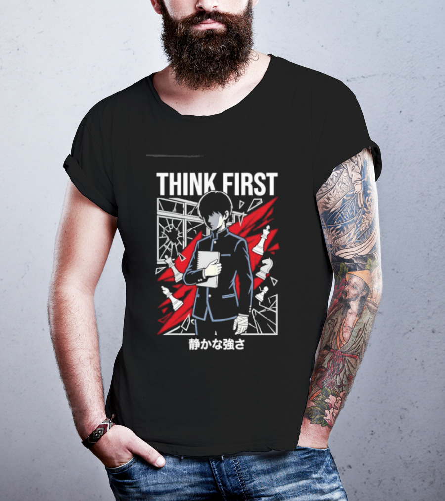 Think First Shizukana Tsuyosa Anime Chess Character With Red And White T-Shirt