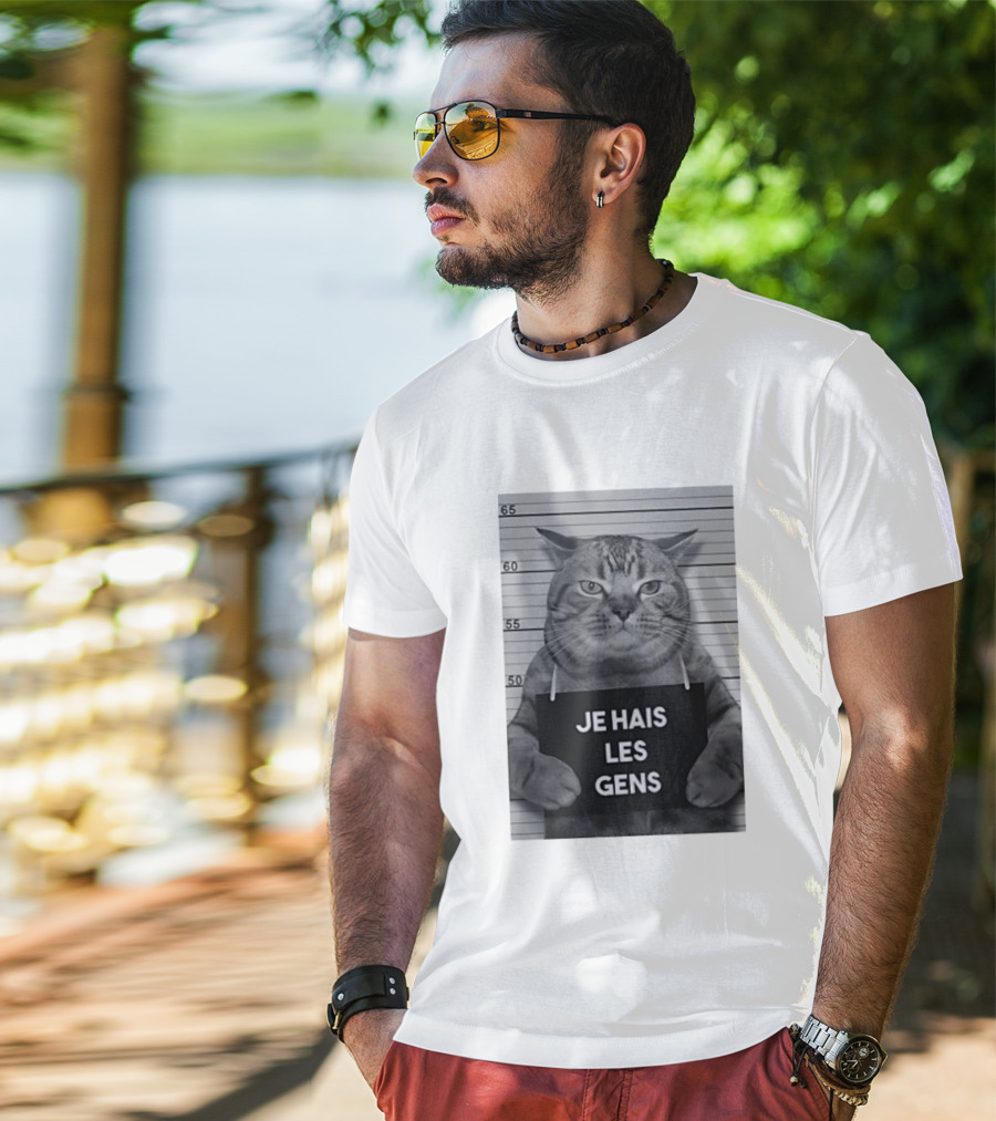 Je Hais Les Gens Shot Cat French T-Shirt