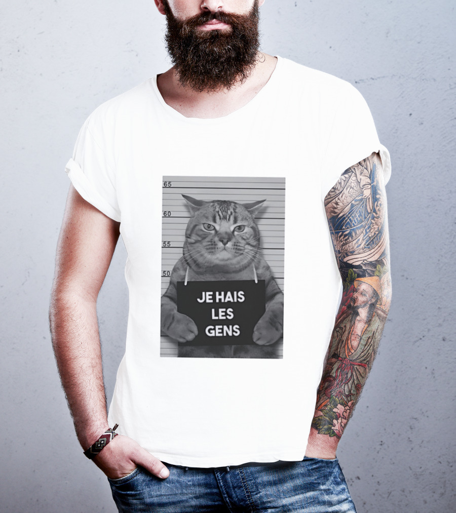 Je Hais Les Gens Shot Cat French T-Shirt