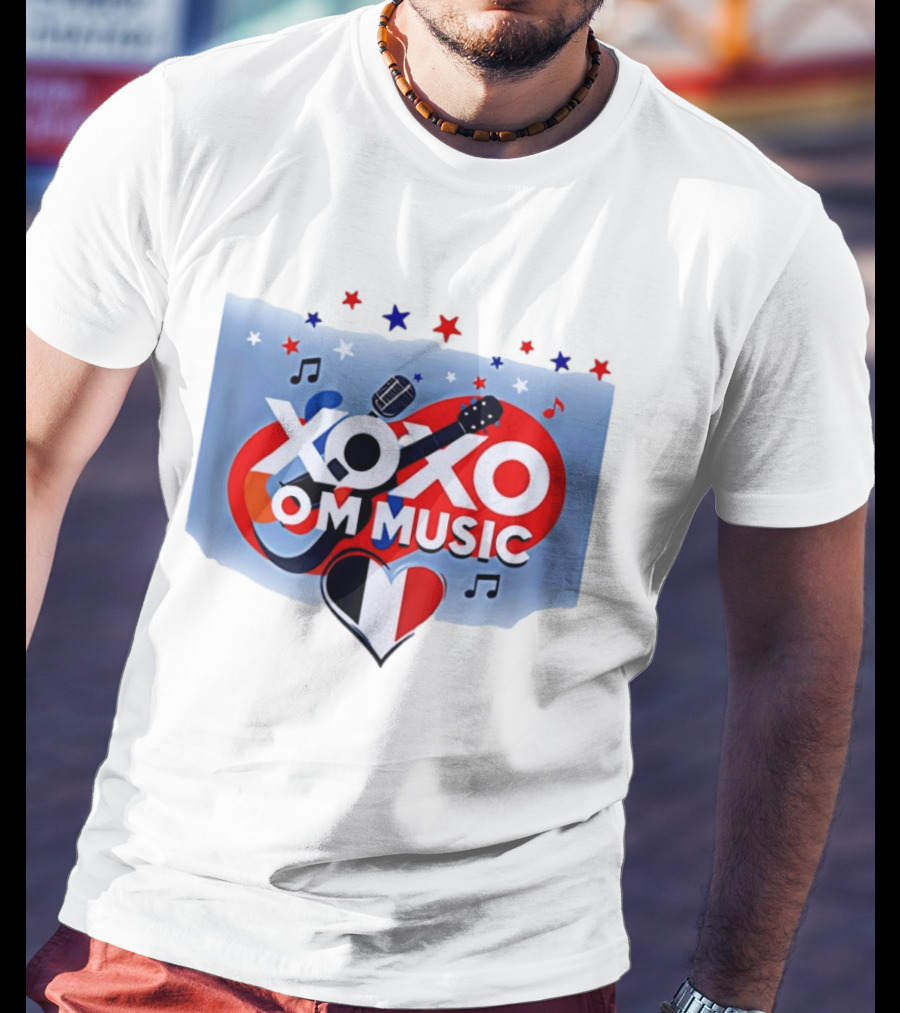 XOXO OM Music France Heart Guitar Microphone Notes Stars T-Shirt