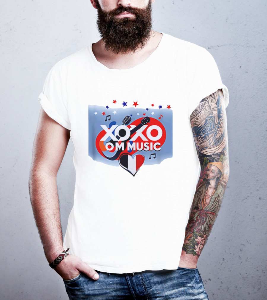 XOXO OM Music France Heart Guitar Microphone Notes Stars T-Shirt