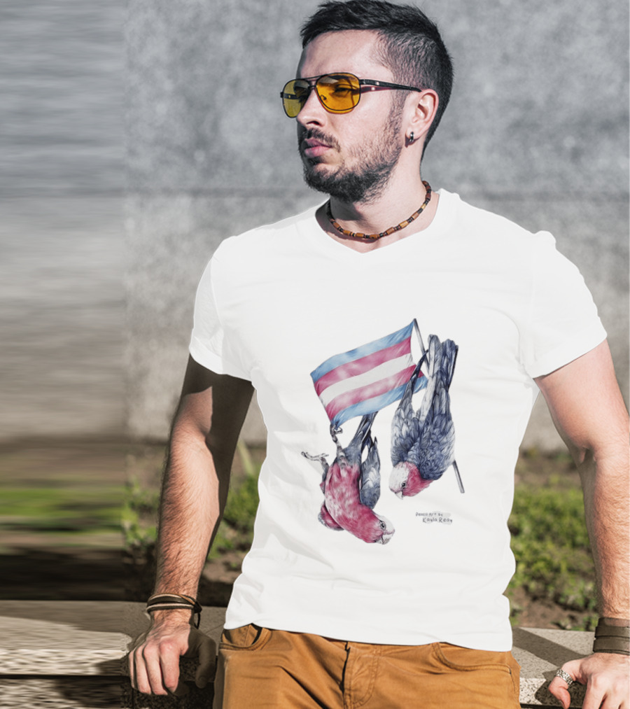 Trans Pride Flag Galah Parrots By Kayla Reay T-Shirt