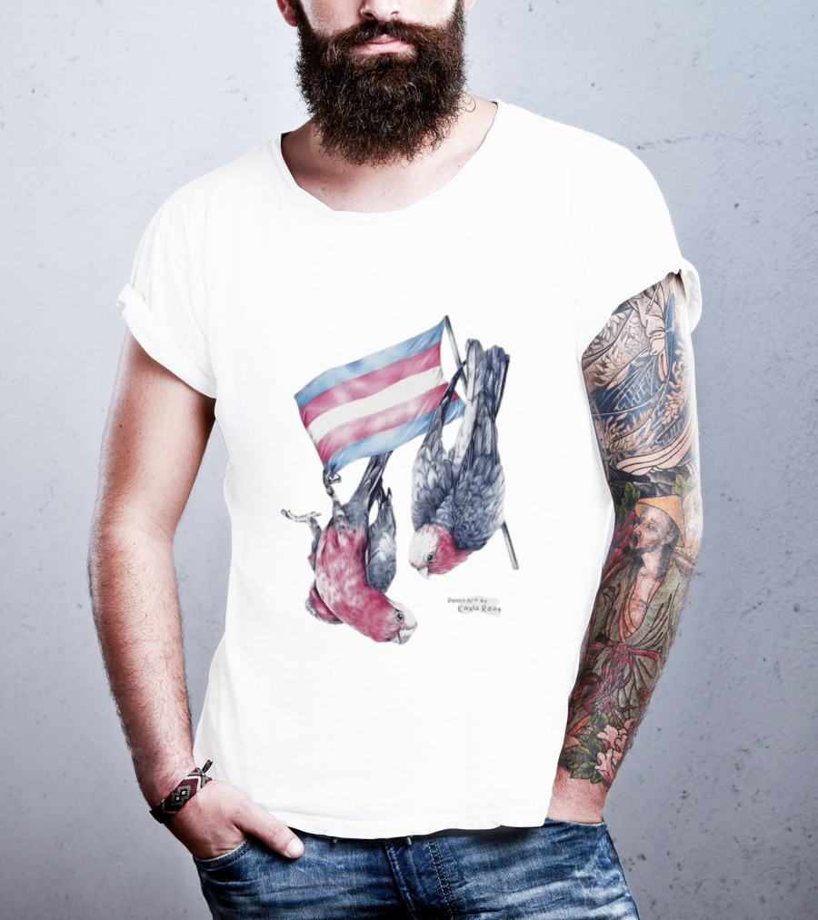 Trans Pride Flag Galah Parrots By Kayla Reay T-Shirt