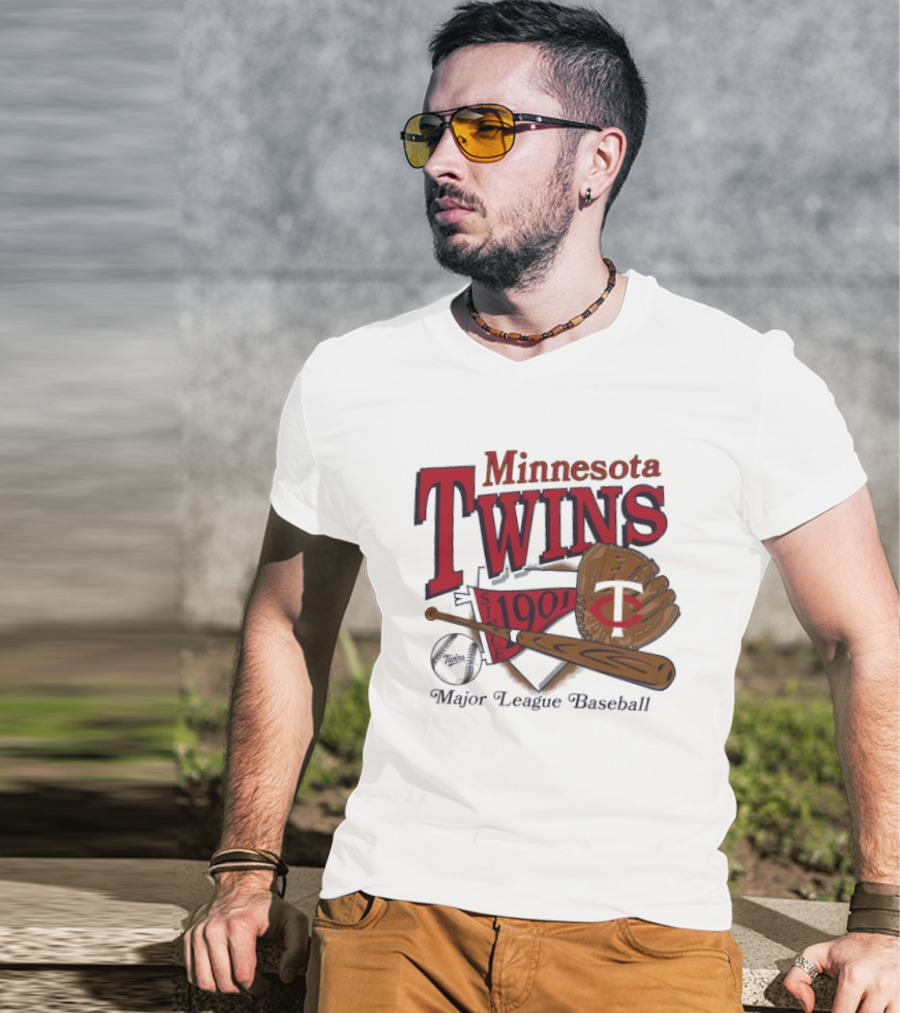 Minnesota Twins Since 1901 Major League Baseball Vintage Bat And Glove T-Shirt