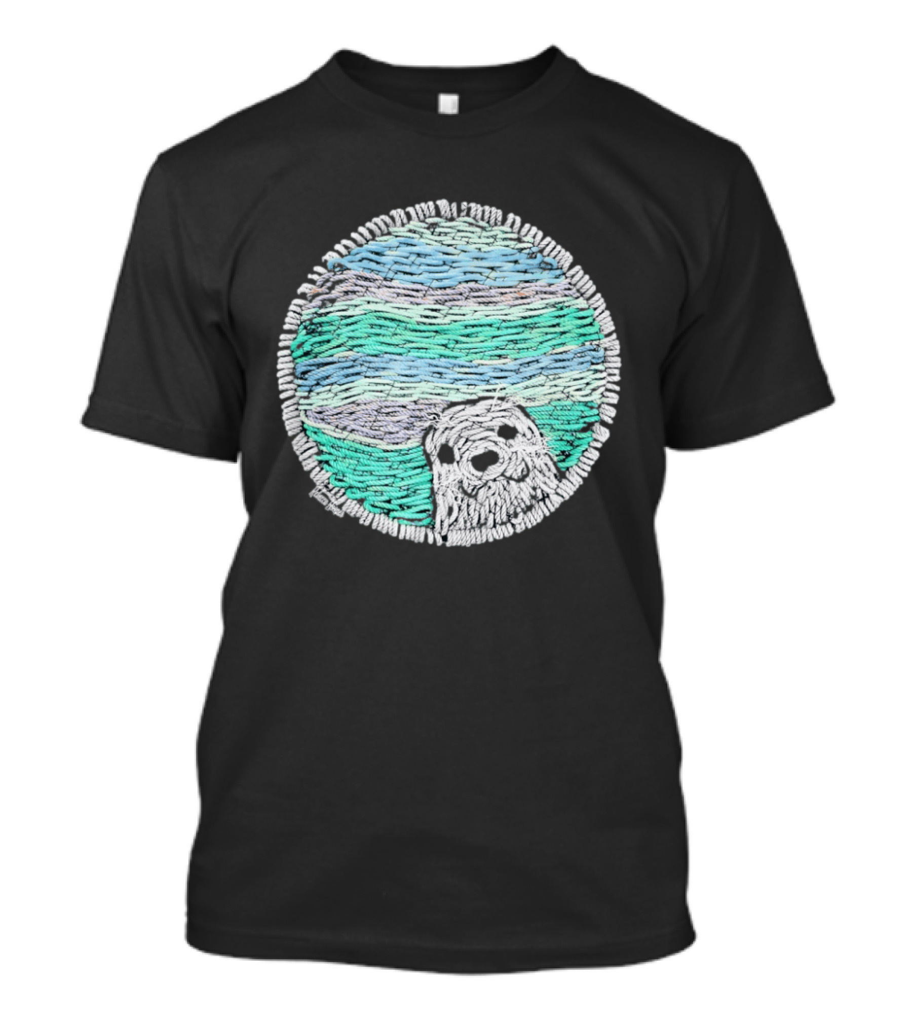 Woven Yarn Seal Ocean Colors Embroidery T-Shirt